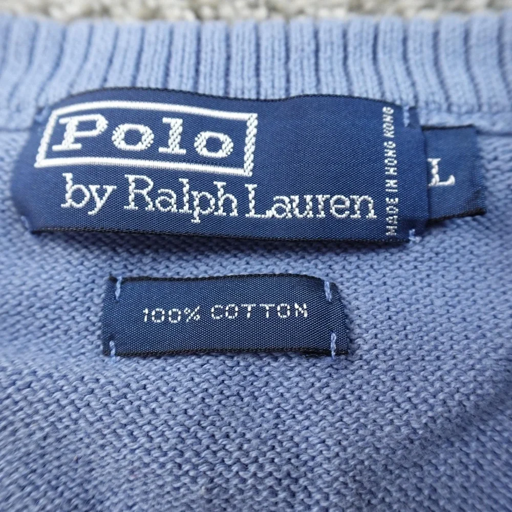 VTG Polo Ralph Lauren Sweater Vest Mens L Blue V Neck Knit Pullover Pony Grandpa